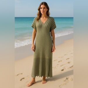 NWT Floris Made in Italy Knit Olive Gold Swim Cover Up Dress Size Small / Medium